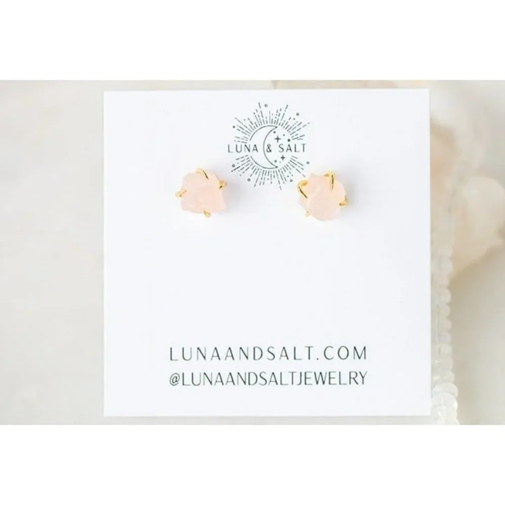 Rose Quartz Stud Earrings Gemstone & Gold Studs Pink Earrings Dainty Earrings_5